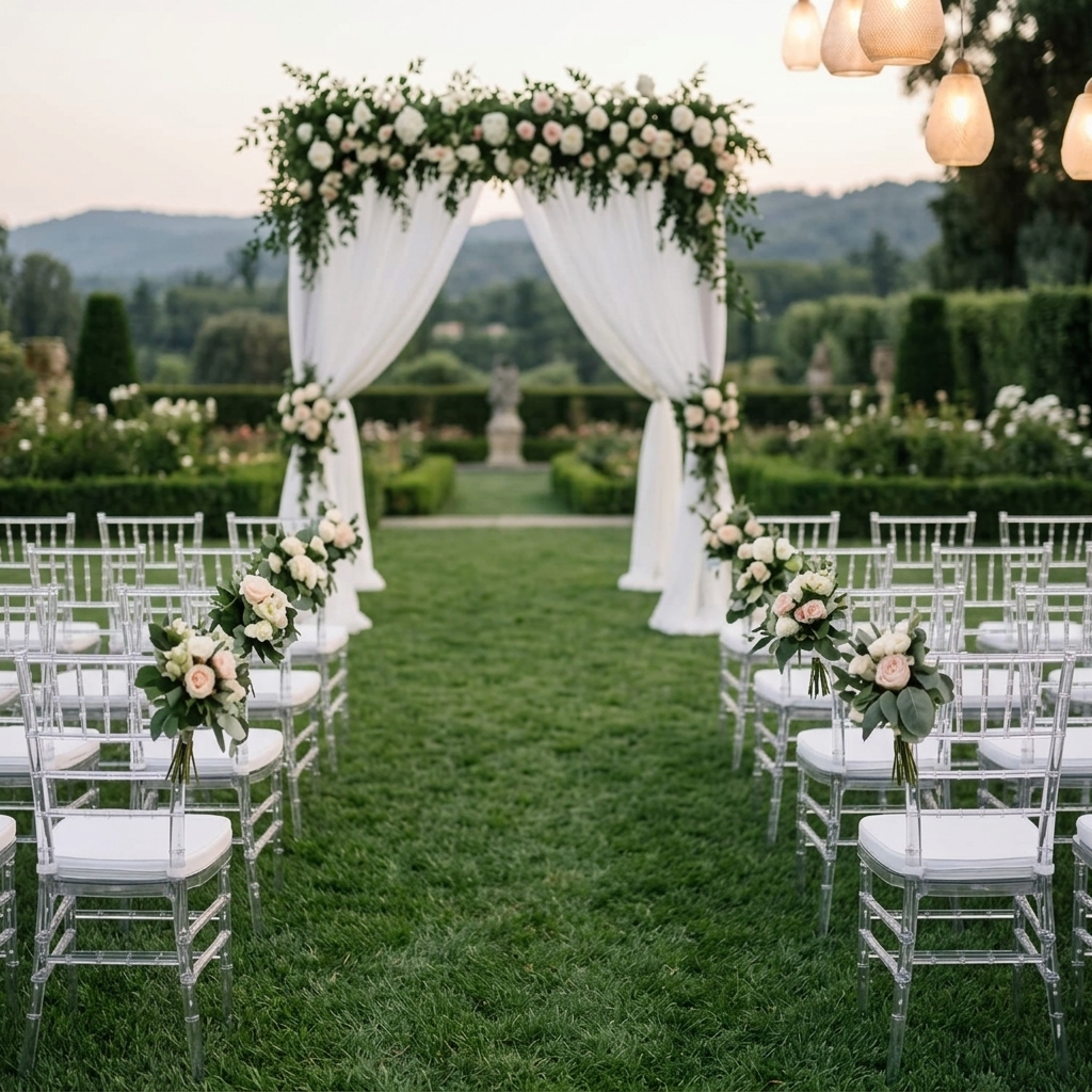 Event setup with tables and chairs